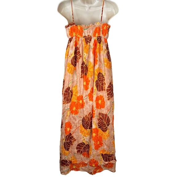 UO Athena Gauze Maxi Dress Floral Print in Orange, Yellow, Brown Women's Medium - Picture 4 of 9